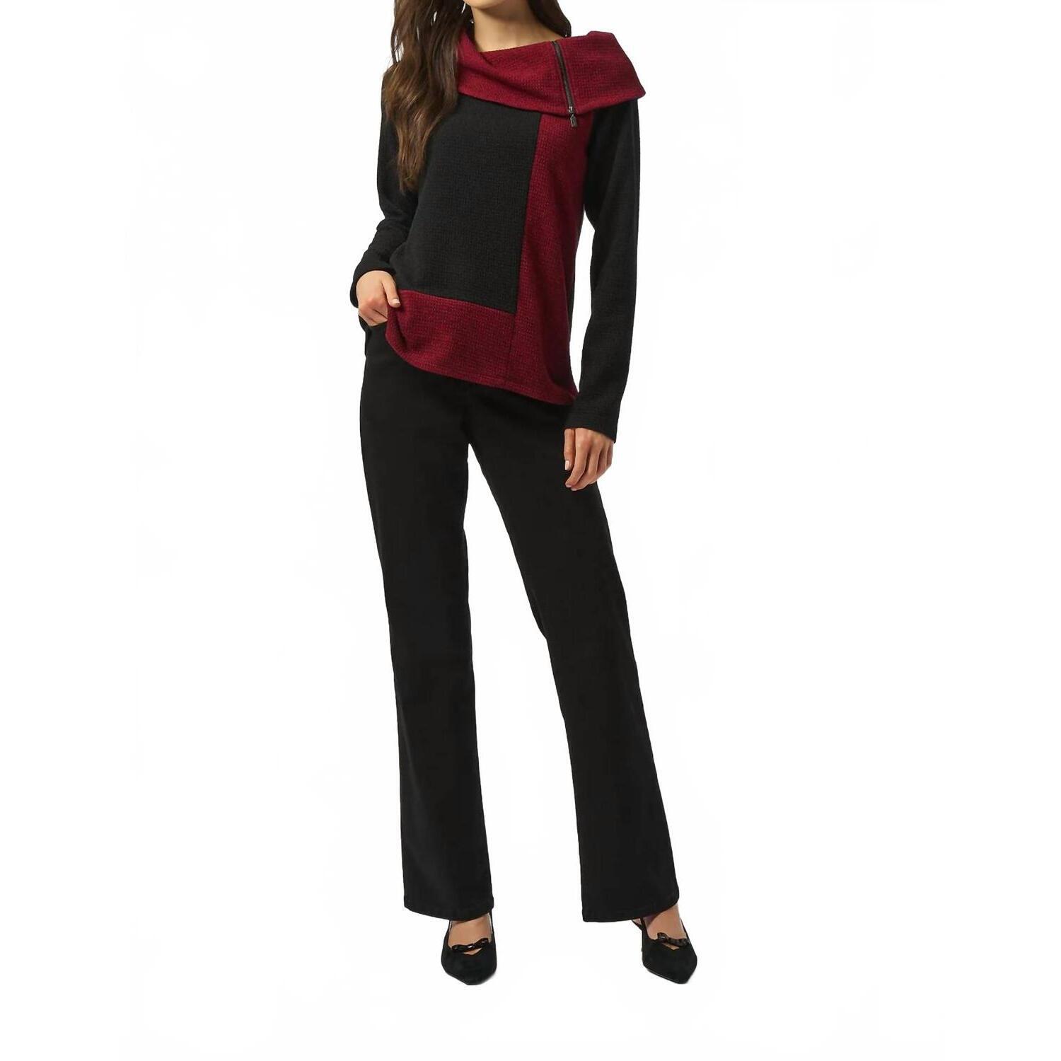 New Joseph Ribkoff Cowl Neck Long Sleeves Textured Top In Black/Red